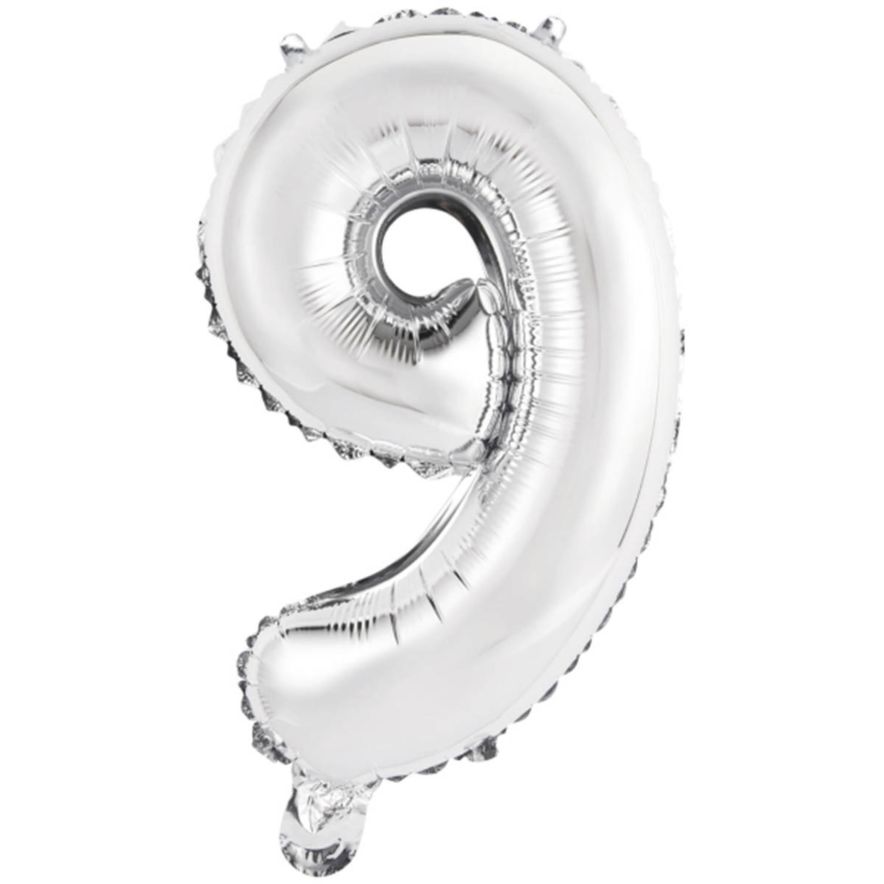 Folieballong siffror 9 i Silver 75cm