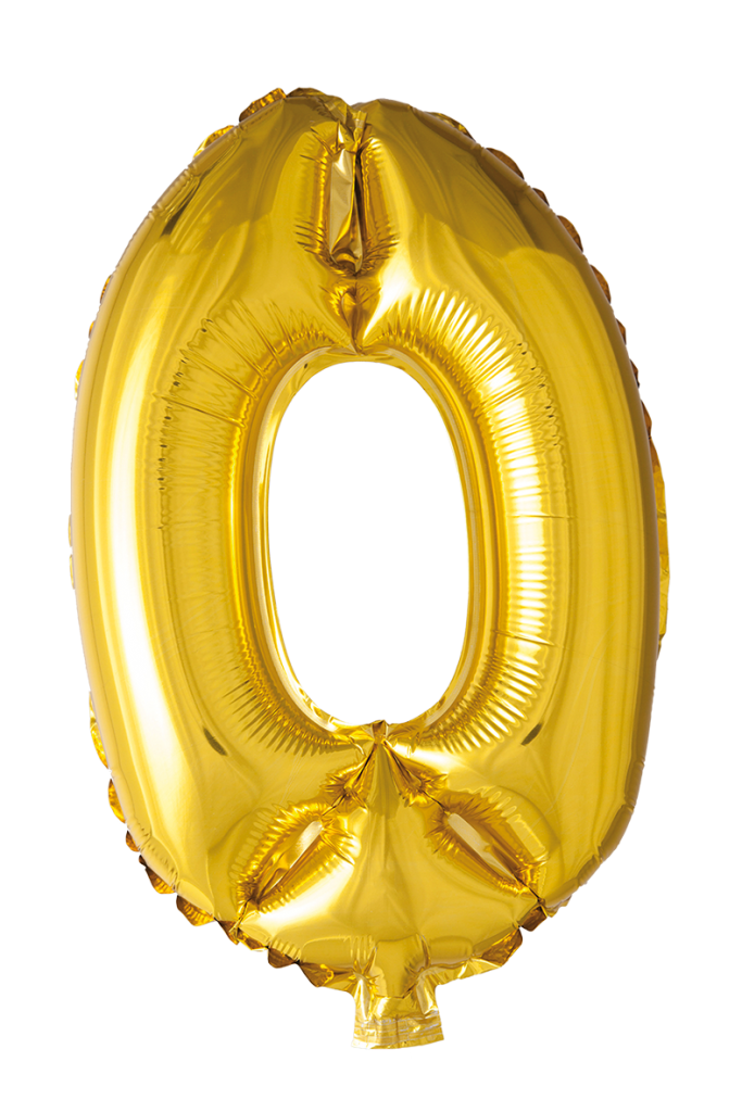 Folieballong siffror 0 i guld 41cm