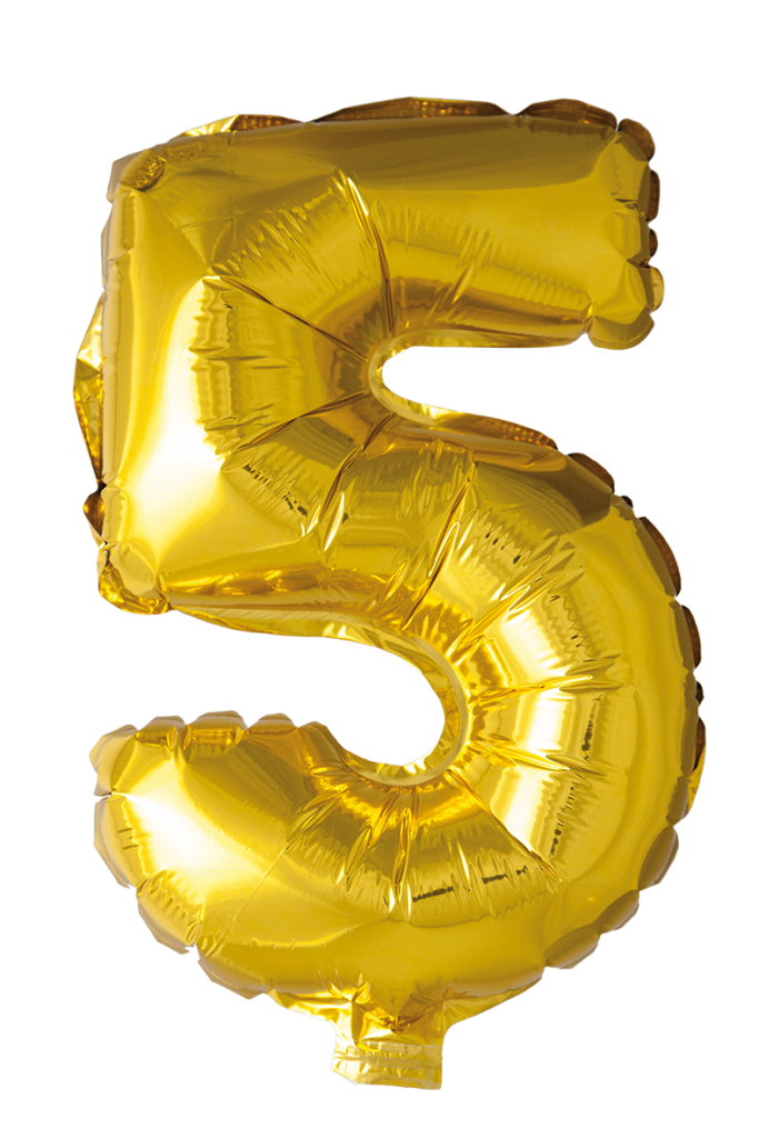 Folieballong siffror 5 i guld 41cm