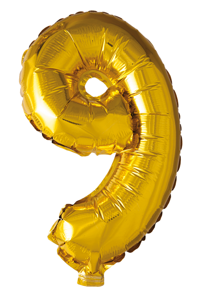 Folieballong siffror 9 i guld 102 cm