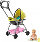 Barbie Skipper Lastenhoitajavauva keltaisella rattaalla