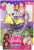 Barbie Skipper Lastenhoitajavauva keltaisella rattaalla