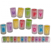 Värikkäät kynttilät lasissa - Hyvää syntymäpäivää