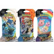 Pokémon 3-pack Aurinko ja kuu Cosmic Eclipse Booster Läpipainopakkaus keräilykortit