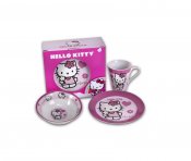 Hello Kitty, aamiainen asetettu posliinimuki, lautanen ja kulho