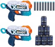 X-Shot kaksoisblasteri, jossa 8 nuolta ja 6 maalia