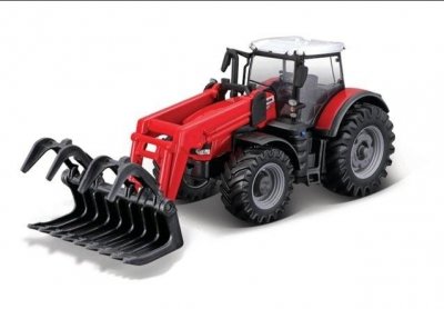 Leikkiketjutraktori etukuormaimella ja otin - Massey Ferguson 8740S - Burago