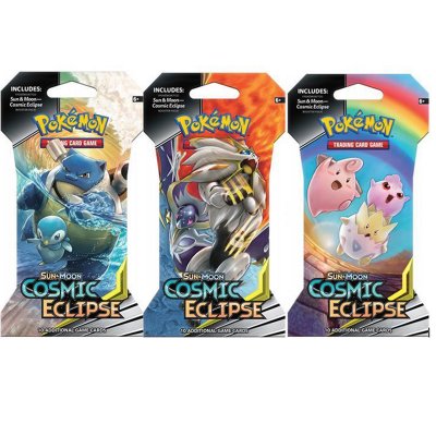 Pokémon 3-pack Aurinko ja kuu Cosmic Eclipse Booster Läpipainopakkaus keräilykortit
