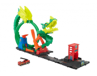 Hot Wheels Cityn lohikäärmetie paloasemalla