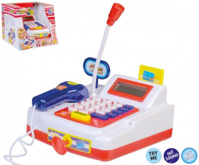 Kassakone minilaskimella, skannerilla, mikrofonilla ja äänellä