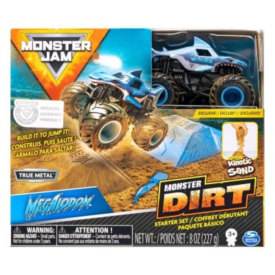 Monster Jam Monster Dirt lelusettejä - Kinetic Hiekka ja Megalodon Truck