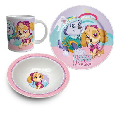 Paw Patrol (Skye ja Everest), aamiainen asettaa posliini, lautanen, kulho ja muki