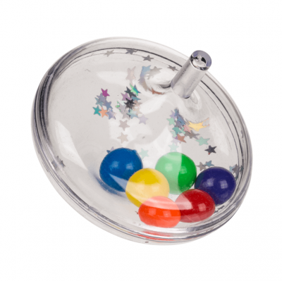 Pyörivä toppi, jossa glitteriä ja helmiä