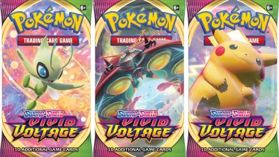 3-pack Pokemon Sword & Shield Vivid Voltage Booster keräilykortit